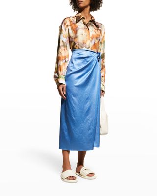 Lea Satin Midi Wrap Skirt