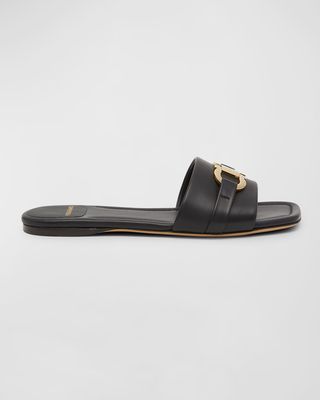 Leah Gancini Bit Leather Slide Sandals