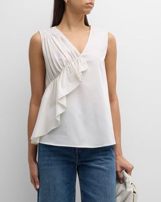 Leander V-Neck Ruched Ruffle Tank Top