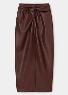 Leane Front-Twist Vegan Leather Skirt