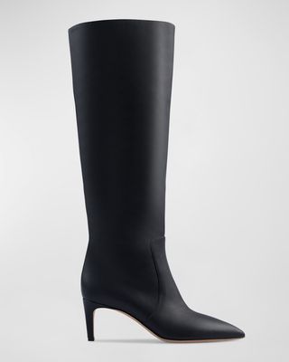 Leather 60mm Low Stiletto Knee Boots