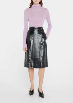 Leather A-Line Wrap Midi Skirt