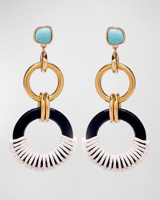 Leather and Amazonite Canal Drop Hoop Earrings