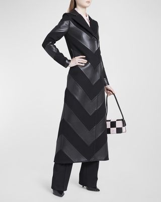 Leather and Cashmere Chevron Overcoat