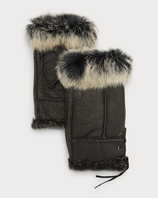 Leather & Fox Fur Fingerless Gloves