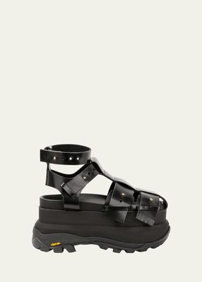 Leather Ankle-Cuff Platform Fisherman Sandals