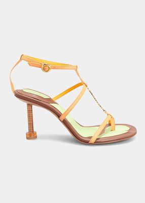 Leather Ankle-Strap Sandals with Metal Signature