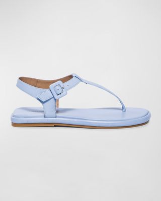 Leather Ankle-Strap Thong Sandals