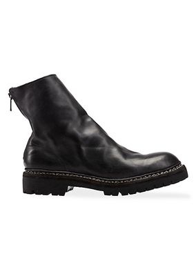 Leather Back Zip Lug-Sole Boots