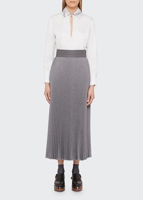 Leather Belt Pleated Skirt