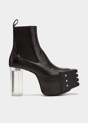 Leather Chelsea Grilled-Toe Platform Booties