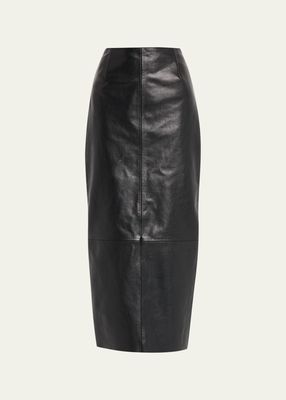 Leather Cinched Midi Skirt