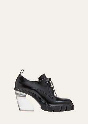Leather Clear-Heel Platform Loafers