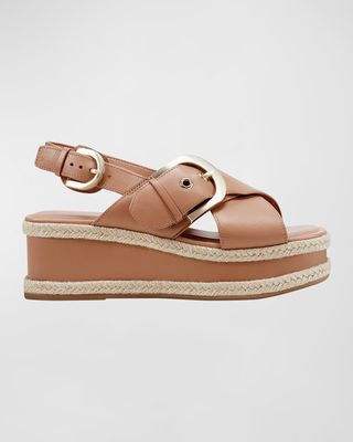 Leather Crisscross Buckle Wedge Sandals