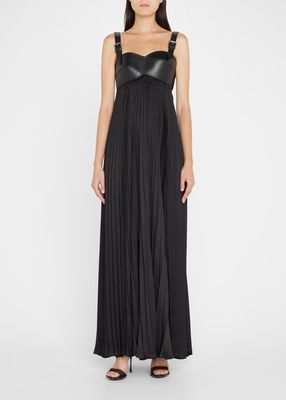 Leather Crisscross Pleated Gown