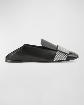 Leather Crystal-Strap Slide Loafers