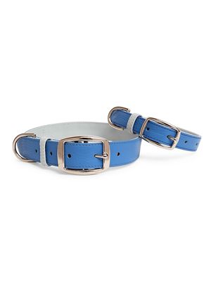 Leather Dog Collar - Bright Blue - Size Large - Bright Blue - Size Large