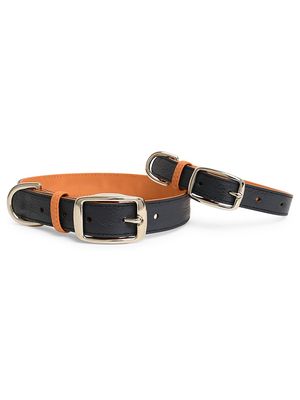 Leather Dog Collar - Navy - Size Large - Navy - Size Large