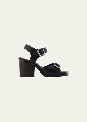 Leather Double-Buckle Heeled Sandals