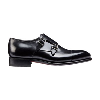 Leather double buckle shoes