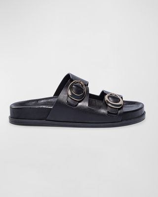 Leather Dual-Buckle Comfort Sandals