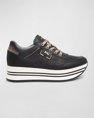 Leather Logo Plate Platform Sneakers