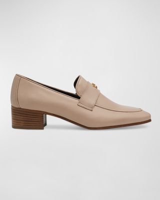 Leather Medallion Heeled Loafers
