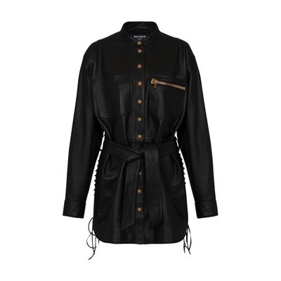 Leather overshirt with lace-up details