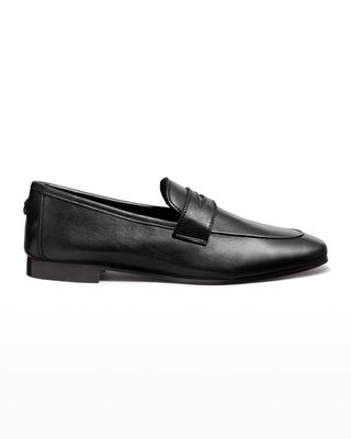 Leather Penny Loafers w/ Shearling Trim