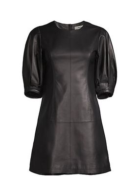 Leather Puff-Sleeve Minidress