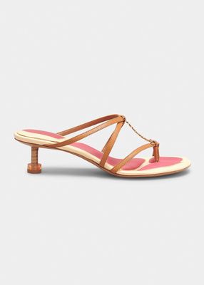 Leather Sculptural Sandals with Metal Signature