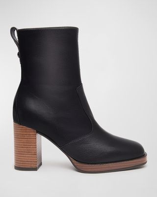 Leather Square-Toe Ankle Booties