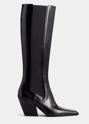 Leather Square-Toe Tall Chelsea Boots