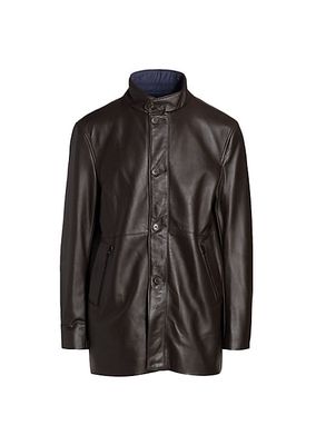 Leather Stand Collar Longline Jacket