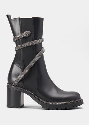 Leather Strass Snake Chelsea Boots