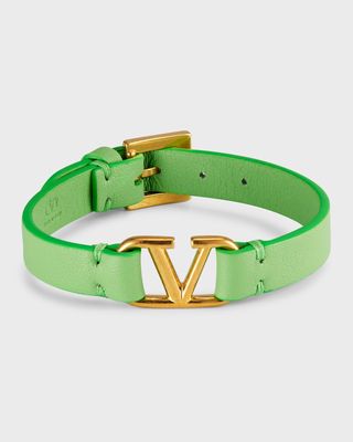 Leather V Logo Bracelet, Mint