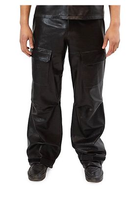 Leather Wide-Leg Cargo Pants