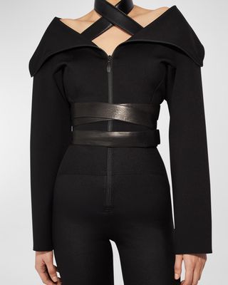 Leather Wrap Fitted Crop Jacket