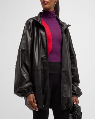 Leather Zip-Front Anorak Jacket
