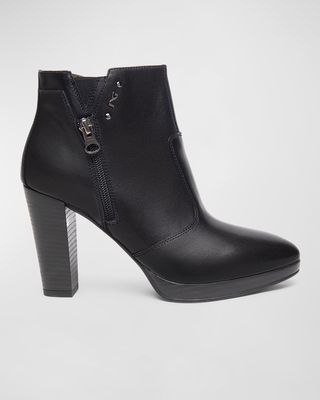 Leather Zipper Platform Ankle Booties