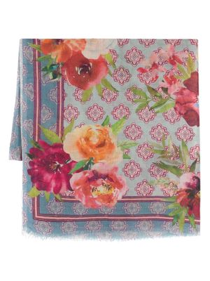 Leathersmith of London floral-print frayed scarf - Blue