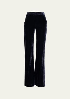 Lebone Velvet Wide-Leg Tailored Pants