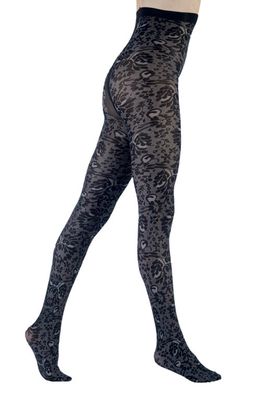 LECHERY Floral Opaque Tights in Black