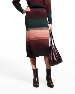 Leda Cashmere Striped Midi Skirt