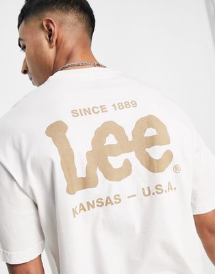 Lee back logo loose fit t-shirt in ecru-White