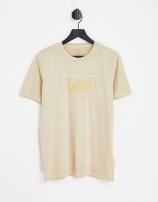 Lee burn out box logo T-shirt in washed beige-Neutral