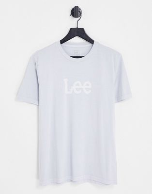 Lee burnout box logo T-shirt in washed light blue