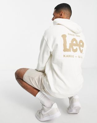 Lee center & back logo loose fit hoodie in ecru-White