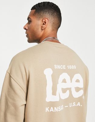 Lee center logo loose fit sweatshirt in beige-Neutral