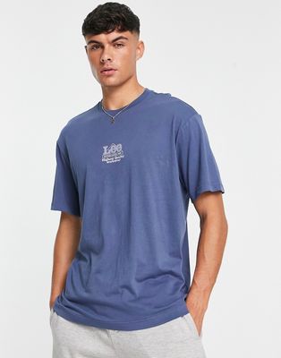 Lee central workwear logo loose fit t-shirt in mid blue